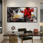 Extra Large Framed Red Black and White Abstract Wall Art for Living Room, Modern Canvas Prints Horizontal Artwork for Walls, Red Gold Geometric Pictures for Dining Bedroom Hallway Wall Decor 30x60 In