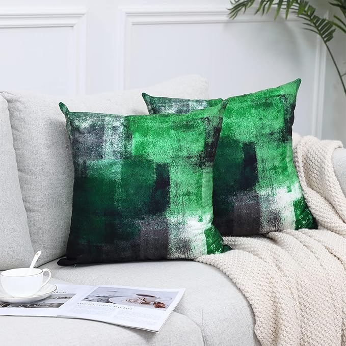 Dark Green Abstract Art Artwork Pillow Cover, Gallery Modern Decorative Throw Pillows Cushion Cover for Bedroom Sofa Living Room 16 x 16 Inch Set of 2
