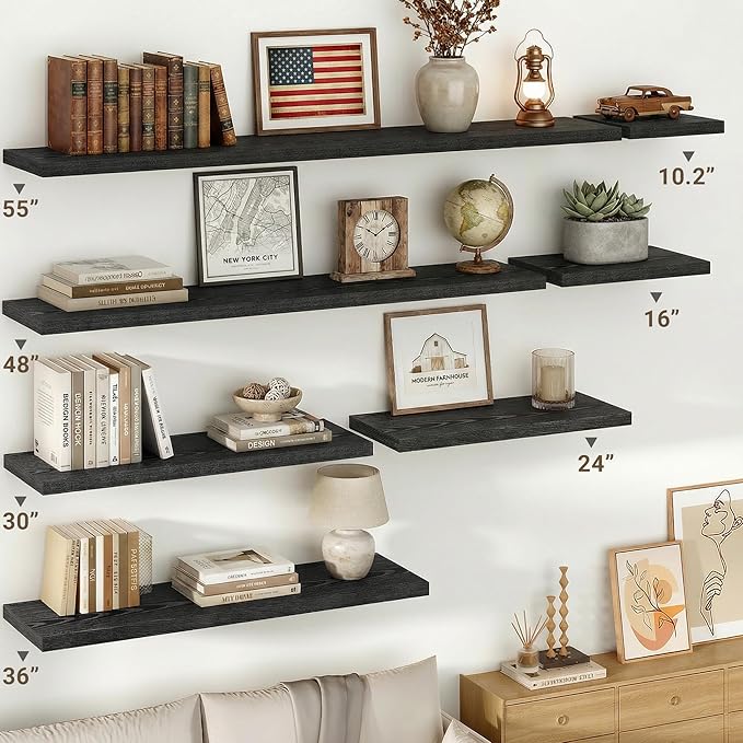 Vivelove 36 Inches Floating Shelves Wall Mounted, 10" Deep Wall Shelves for Bedroom, Bathroom, Living Room, Kitchen, Office, Home Decor, Modern Shelf, Set of 2, Black, 36x10.2x1.5