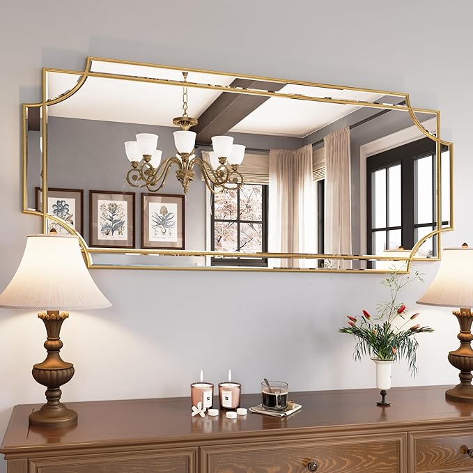 Kelly Miller Large Gold Wall Mirror, 26"x52" Gold Decorative Mirror Wall Vanity Mirror Bevelled Full Length Mirror for Bathroom Living Room Bedroom Farmhouse Fireplace Entryway
