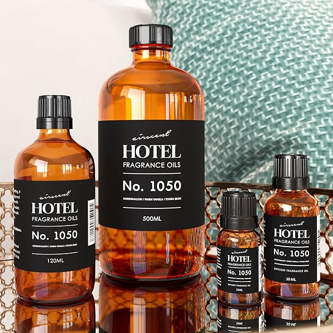 AirScent Warm Vanilla Hotel Diffuser Oil No. 1050 - Marshmallow Vanilla Tonka Bean - Premium Fragrance Oil for Ultrasonic and Waterless Diffusers and Crafting - 30 mL, 1 fl oz Dropper Bottle