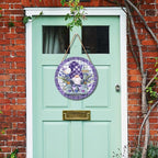 Spring Summer Gnome Lavender Flower Sign for Front Door 12"x12" Purple Floral Buffalo Plaid Wood Door Hanger for Outdoor Outside Porch Spring Summer Farmhouse Wooden Wreath for Wall Porch Yard