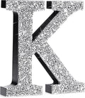 Qunclay 5.7" Silver Crystal Diamond Bling Letters Crushed Diamond Decoration Wooden Glitter Letter with Screw and Hooks Rhinestone Gift for Wedding Y2k Mcbling Bedroom Wall Decor (Letter K)