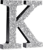 Qunclay 5.7" Silver Crystal Diamond Bling Letters Crushed Diamond Decoration Wooden Glitter Letter with Screw and Hooks Rhinestone Gift for Wedding Y2k Mcbling Bedroom Wall Decor (Letter K)