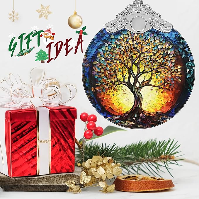 Christmas Ornaments - Stained Glass Christmas Decor - Tree of Life Ornaments for Christmas Tree - Christmas Tree Ornament - Gifts for Family, Friends, Couple - Xmas Gift Ideas - Unique Gift