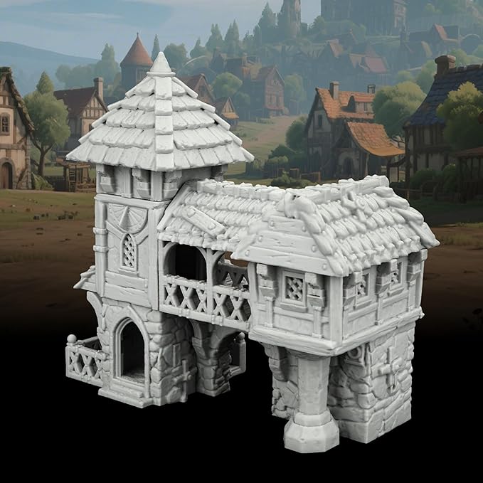 Tudor Style Village Home Tabletop Scenery – 25mm Scale High-Detail Unpainted Terrain for DND Bundle, Dungeons and Dragons RPG Accessory – Medieval Village C AF1124C