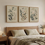 Framed Neutral Botanical Wall Art for Living Room, 3 Piece Floral Canvas Artwork for Modern Farmhouse Walls, Rustic Green Flower Painting Prints for Bedroom Office Kitchen Wall Decor, 20x30 Inch
