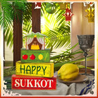 Yuntau 4 Pcs Happy Sukkot Table Decorations Sukkot Centerpieces for Tables Wooden Tabletop Party Decorations Rustic Block Sign for Tiered Tray Shelf Office Jewish Holiday Celebration Supplies