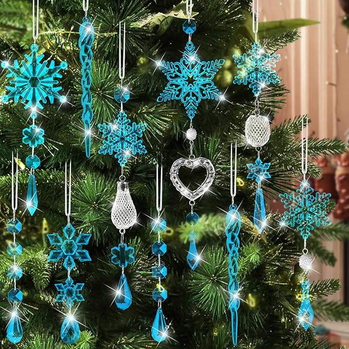 Crystal Snowflake Christmas Tree Decorations - 21pcs Christmas Tree Ornaments Sparkling Dazzling Festival Party Decoration Crystal Snowflake Design Hanging Ornament Holiday Season Home Decor