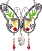 KY&BOSAM Butterfly Suncatchers Gifts for Mom Family Friends Stained Glass Suncatchers for Windows Hangings Wind Chimes Real Flower Colorful Crystal Outdoor for Garden Indoor Home Trees Party Decor