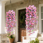 Waipfaru Artificial Petunias Flowers for Outdoors, 4 Pcs UV Resistant Fake Hanging Plants Spring Outside Decor, Faux Silk Flowers Long Trailing Vines for Outdoor Planters Porch Garden (Purple Fuchsia)