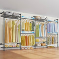 Timate F4 Wall Mounted Clothes Rack Industrial Pipe Clothing Rack for Hanging Clothes, Expandable Garment Rack Heavy Duty Wardrobe Closet Organizer and Storage, Black Adjustable Industrial Closet Kit