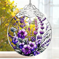 Stained Glass Ornament, Purple Bauhinia and Violets Ornaments, Unique Crystal Ornaments, Hanging Holiday Presents Idea, Car Hanging Ornaments, Car Charm, Mirror Accessories