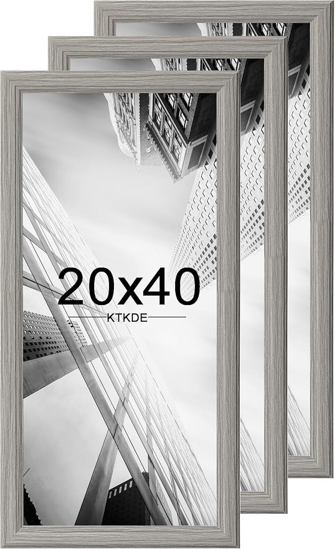KTKDE 20x40 Picture Frame Set of 3, Poster Frame Wooden Gray 40 by 20 in for Pictures and Art Prints, Exhibition, Caffe Large Frame for Photos, best gift