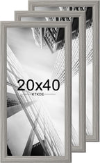 KTKDE 20x40 Picture Frame Set of 3, Poster Frame Wooden Gray 40 by 20 in for Pictures and Art Prints, Exhibition, Caffe Large Frame for Photos, best gift