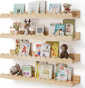 Shario Nursery Book Shelves, 4-Pack Wood Floating Shelves for Wall Kids, Scalloped Shelves, Wall Book Shelves for Bedroom Kids, Toddler Room, Baby Room, Nursery Decor (Wood, 23 Inches)