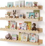 Shario Nursery Book Shelves, 4-Pack Wood Floating Shelves for Wall Kids, Scalloped Shelves, Wall Book Shelves for Bedroom Kids, Toddler Room, Baby Room, Nursery Decor (Wood, 23 Inches)