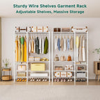 Heavy Duty Garment Rack, Metal Freestanding Closet Wardrobe Clothes Racks for Hanging Clothes, 4 Tiers Adjustable Wire Shelving, 44.9'' L x 16.5'' W x 76.8 '' H, Max Load 850LBS, White