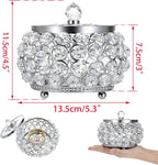 Hipiwe Crystal Jewelry Trinket Box with Glass Lid Silver Mirrored Treasure Box Decorative Jewelry Box Ring Earrings Necklace Storage Keepsake Box Gift for Women