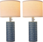 Reaketon 20.5" Modern Ceramic Table Lamps for Bedroom Set of 2, Bedside Lamps for Night Stands with Beige Lampshade, Farmhouse Table Lamp for Living Room Office Dorm, Blue