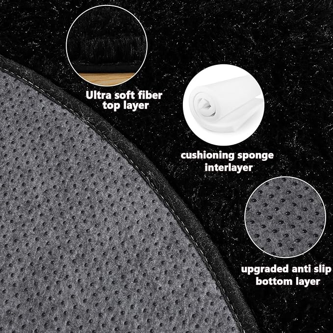 4x4.6 Feet Black Hexagon Rugs for Bedroom, Ultra Soft Fluffy Hexagon Area Rug for Kids Room, Cute Shag Rugs for Boys Girls Room, Fuzzy Plush Carpet for Tent Castle Home Decor