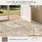 U'Artlines Boho Vintage Area Rug 5x7 Machine Washable Low Pile Soft Floor Carpet Non Slip Non Shedding Accent Rug for Living Room Bedroom Entryway Dining Room Office Cream Tan