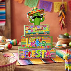 Yuntau 4 Pcs Mexican Fiesta Party Decorations Wooden Cinco De Mayo Tabletop Decor Lets Fiesta Tiered Tray Decor Rustic Wood Block Sign Gift Farmhouse Mexican Centerpieces Portable Shelf Home Office