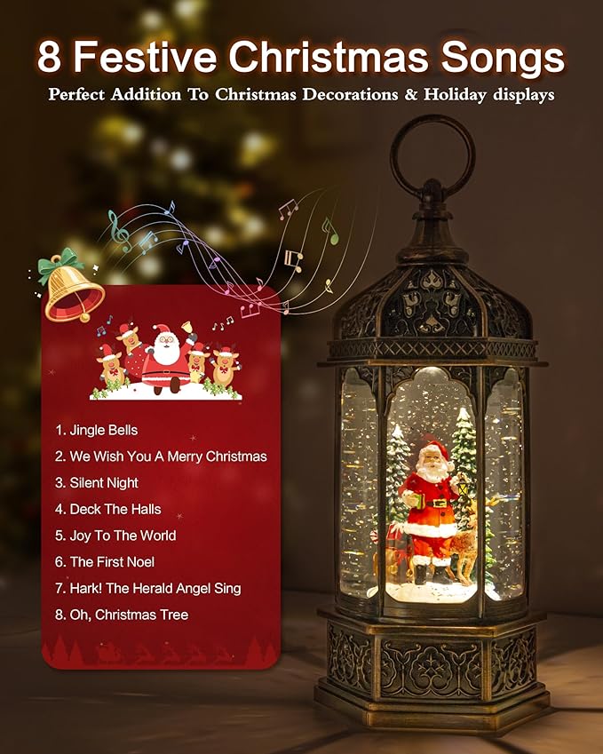 Extra Large Christmas Snow Globes Christmas Lantern, 12.99" Musical Snow Globe with 8 Songs, Santa Snowglobe for Kids Adults, 6H Timer Dual Power, Lighted Christmas Decorations Indoor Gifts