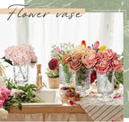6 Pcs (H:7" W:4") Embossed Flower Vase Pedestal Glass Vase Big Base Thickened Crystal Vintage Vases for Valentines Day Wedding Home Decor Table Centerpiece House Warming Gifts(Clear)