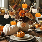 12 Pcs Velvet Pumpkins Fall Thanksgiving Pumpkins Hanging Ornaments Fall Tree Decorations Orange White Brown Velvet Wrapped Pumpkin Ball Decor with Hemp Rope for Thanksgiving Party Tree Farmhouse (A)