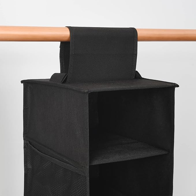Hanging Shoe Organizer for Closet with Side Mesh Pockets，Hat Racks for Baseball Caps，Shoe and Hat Holder & Storage，8-Shelf，Black，1 Pack