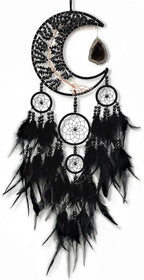 Large Dream Catcher,Moon Dream Catchers with Chakra Gemstone Agate Stone,Black Crystal Tree of Life Dream Catcher,Dream Catchers for Adults,Boho Bedroom Decor (Black Natural Gem Agate)