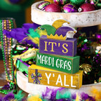 Lineshading 4 Pcs Mardi Gras Table Decorations Wooden Jester Hat Purple Golden Green Carnival Tiered Tray Decor Mardi Gras Centerpieces Decorative Hat Block Signs for Home Masquerade Party Kitchen