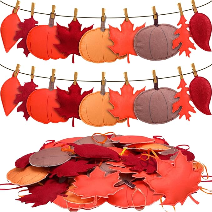 Tudomro 27 Pcs Fall Tree Decoration Autumn Thanksgiving Leaves Tree Ornaments Thanksgiving Decor 3D Felt Leaves Pumpkin Autumn Hanging Ornaments for Home Decor Party Favors(Maple Leaf and Pumpkin)