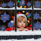 Christmas Tree Decorations Snowflake Ornaments 36Pcs Blue Silver Glitter Plastic Hanging Snowflakes from Ceiling Snow Flakes Decorating Hanging for Winter Wonderland Decorations Indoor Outdoor Decor
