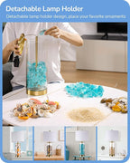 EDISHINE 23.6IN Glass Table Lamp DIY Fillable Base, White Linen Lampshade Table Lamp Set of 2, Tall Bedside Lamp for Living Room Bedrooms Bedside, Rotary Switch, UL Listed
