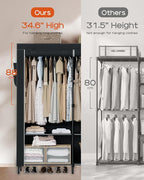 Portable Closet, 54.3 Inch Large Capacity Wardrobe Closet with Cover, Clothes Storage Organizer with Shelves and 2 Hanging Rods, Easy to Assembly, Black PCT102B01