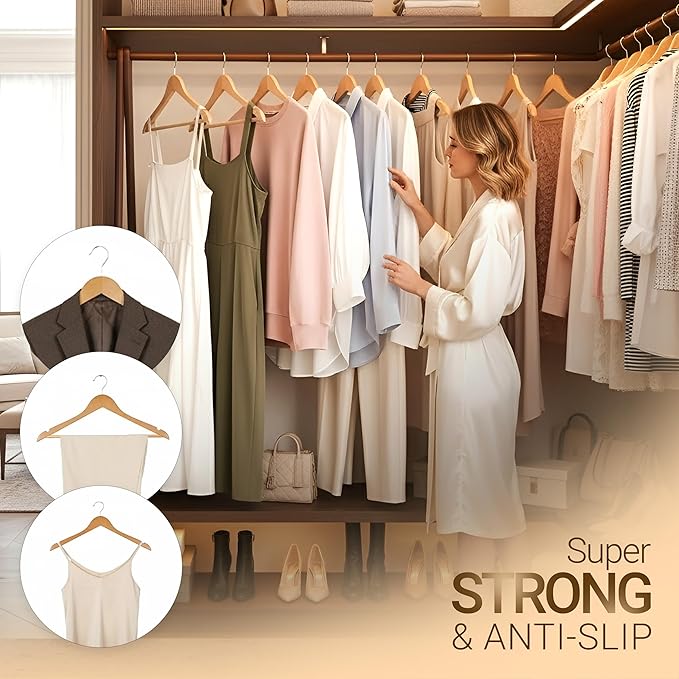 Utopia Home Premium Wooden Hangers 90 Pack - Durable & Slim Coat Hanger - Suit Hanger with 360-Degree Rotatable Hook - Wood Hangers with Shoulder Grooves (Natural Color)