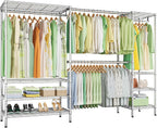 Ulif E11 Heavy-Duty Garment Rack, Metal Freestanding Clothes Rack and Closet Storage Organizer System with 8 Shelves and 4 Hanger Rods, (73.2-97.6)" W x 14.5" D x 71.2" H, Load 1034 LBS, Chrome