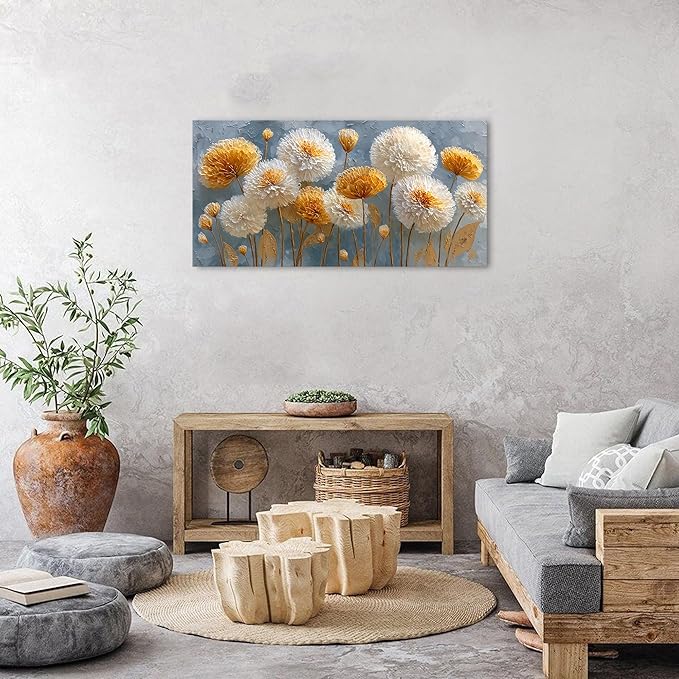 Abstract White Flower Wall Art Golden Floral Pictures Wall Decor Neutral Flowers Canvas Painting Boho Blossom Posters Print Nature Botanical Artwork Bedroom Living Room Office Home Decoration 20x40