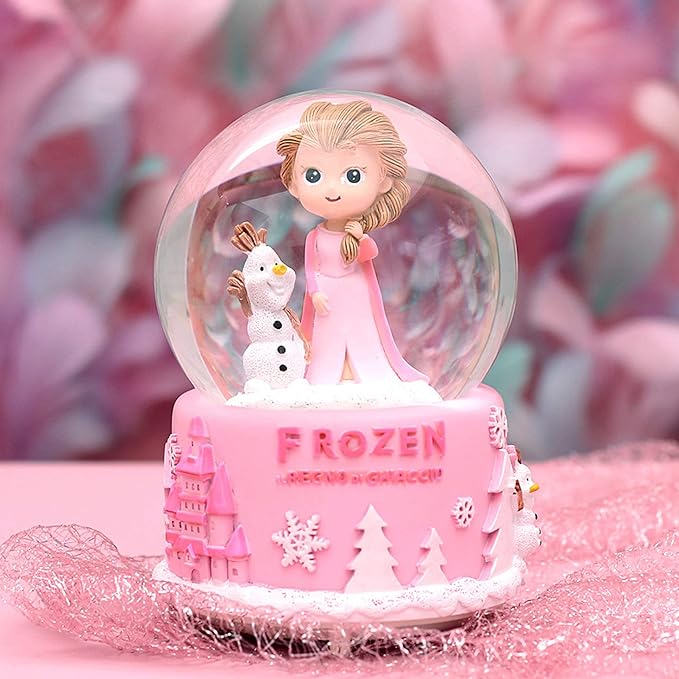Snow Globe for Kids with Music, VECU 3.14 Inch Little Girl Llluminated Automatic Snow Home Decor for Girls Kids Gift, Musical, Resin/Glass (Large/Pink)