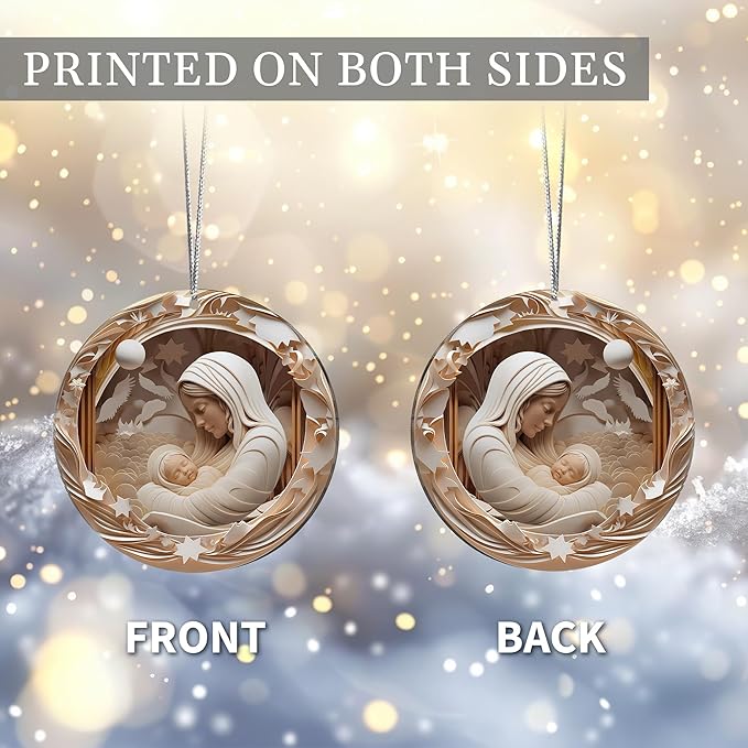 2025 Christmas Ornaments, Christmas Tree Ornaments Acrylic, Faux Stained Glass Effect White Elephant Gifts Exchange, Unique Suncatcher Xmas Stocking Stuffers for Women, Men (Holy Nativity)