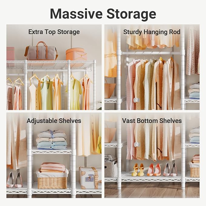 VIPEK V50 Extra Large Portable Closet Rack Bedroom Armoire Freestanding Wardrobe Closet, Heavy Duty Multi-Functional Metal Clothing Rack for Hanging Clothes, Max Load 1300lbs, White
