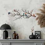 ESTART Metal Birds Wall Art, Metal Vivid Birds on Branch Silhouette Wall Decor Black Leaves with Bird Outdoor Hanging Wall Sculpture for Home Balcony Garden (Classic Color, Small)