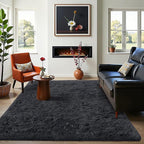 OLANLY Area Rugs for Living Room Bedroom, Machine Washable 4x5.9 ft Soft Fluffy Shaggy Bedside Rug, Indoor Floor Carpet for Kids Girls and Boys, Dorms, Nursery Rooms, Home Decor Aesthetic, Black