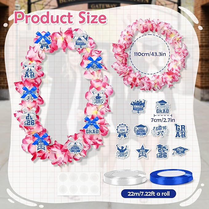 Leis for Graduation 2026, Artificial Flower Wreath with Cards Graduation Lays Gifts, Congrats Grad for High School