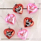 Lillian Vernon Glitter Words Blown Glass Valentine’s Day Ornaments - Handcrafted Hanging Tree Decorations, Heart Glitter Words Holiday & Party Decor, 2.5 in, Pink & Red, 12-Piece Set