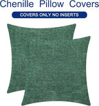 CaliTime Christmas Throw Pillow Covers Decorative 16 X 16 Inches Pack of 2 Cozy Chenille Cushion Cases for Couch Sofa Bed Living Room Home Dark Green
