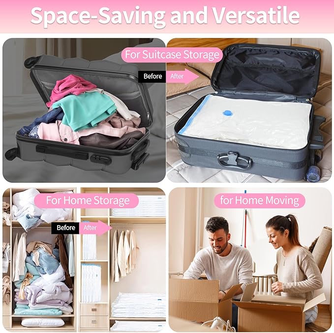 Electric Pump for Vacuum Storage Bags, 55W 5000PA Portable Travel Vacuum Pump for Storage Bags, Pink