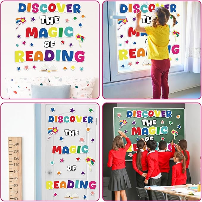 gisgfim Classroom Bulletin Board Decoration Set Wall Door Decor Colorful Reading Classroom Decorations for Kindergarten Preschool Elementary Middle School(Discover The Magic of Reading)